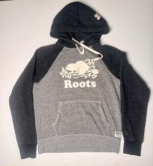 Roots Canada Salt and Pepper Contrast Kanga Hoodie with Beaver Logo